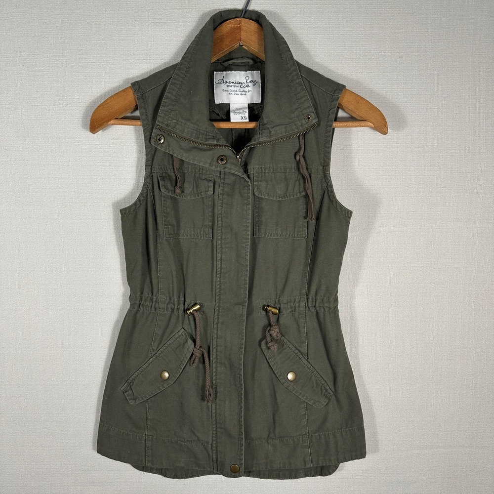American Rag Utility Vest Womens XS Olive Green Excellent Drawstring Military